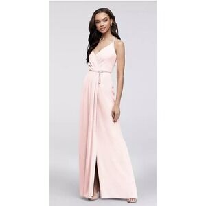 David's Bridal Double Strap Georgette Chiffon Wrap Maxi Dress Size 2 Petal